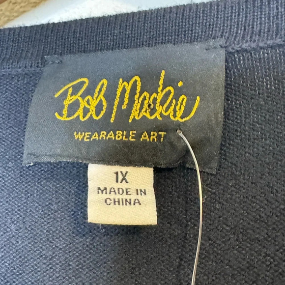 Bob Mackie Wearable Art Black Cardi With Sequins Design Cardigan 100% Cotton - Picture 4 of 10